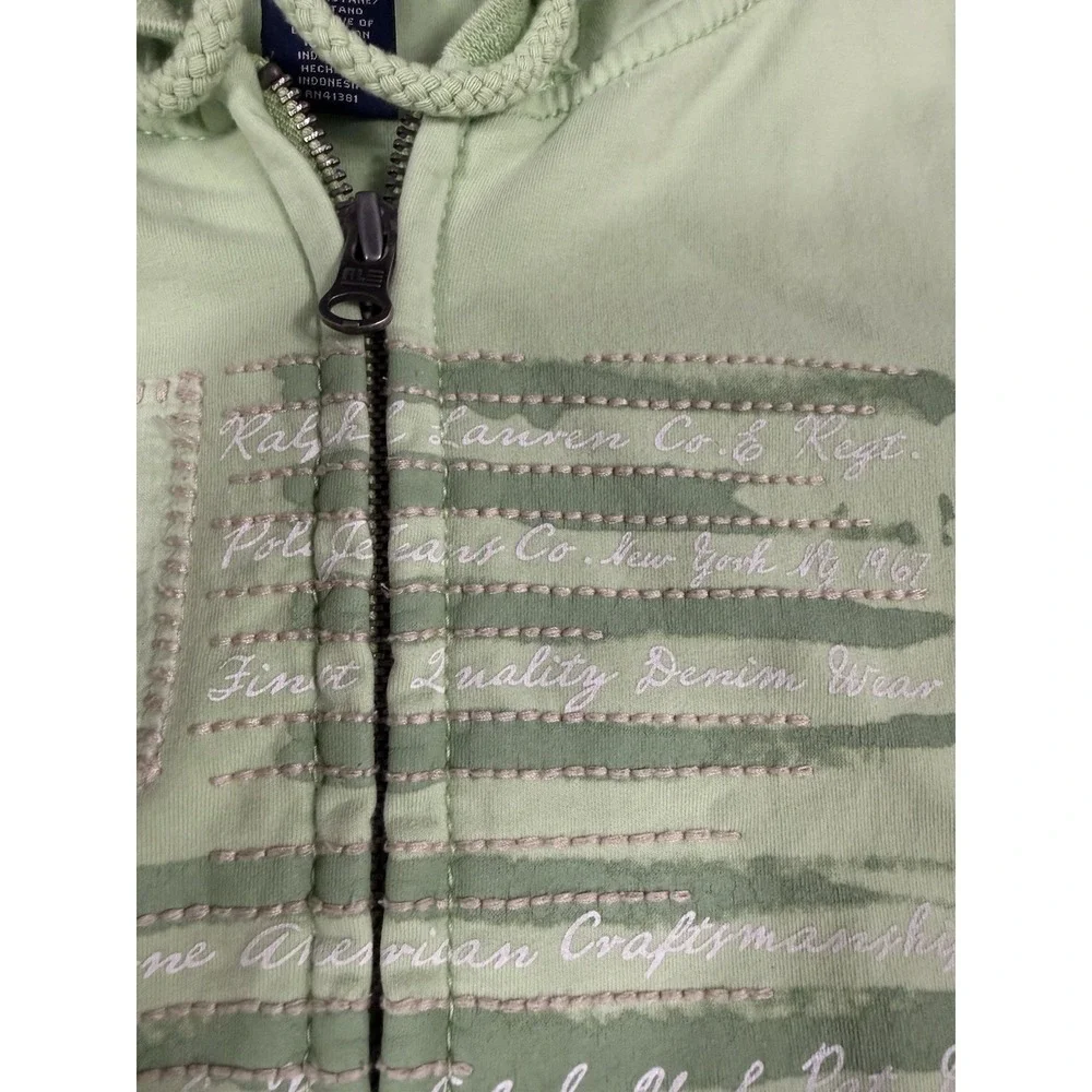 Vtg Polo Jeans Co Ralph Lauren Womens Zip Up Hooded Sweatshirt Y2K Flag Green L - Picture 8 of 11